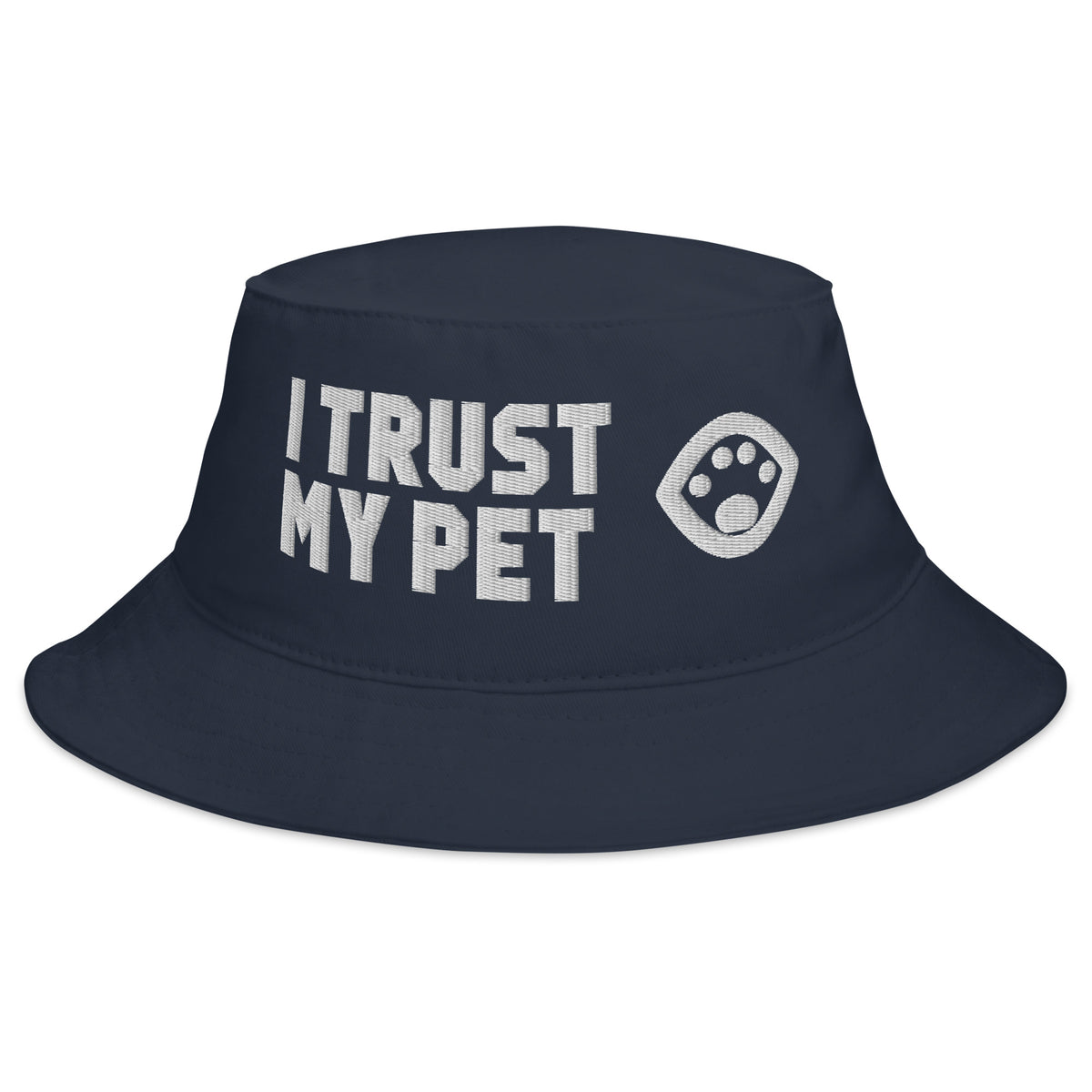 I Trust My Pet™ Side Eye 3D Puff Bucket Hat in Navy, front view