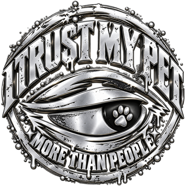 I Trust My Pet™ original silver 3D side-eye logo on a transparent background