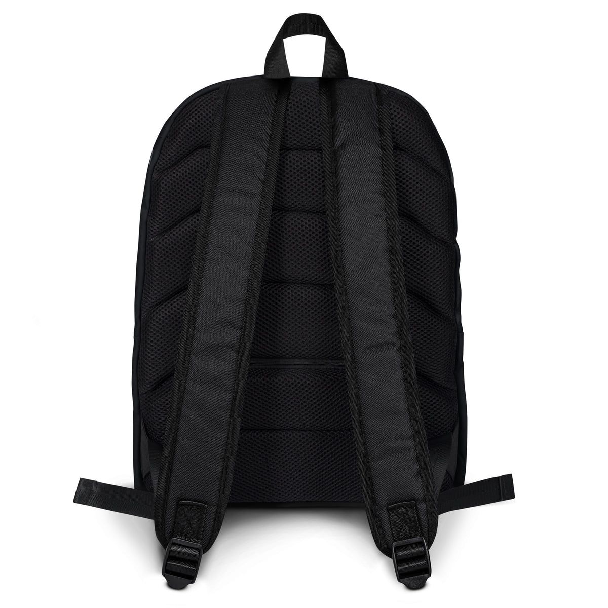 Black I Trust My Pet™ Signature Monogram backpack, back view with charcoal initials