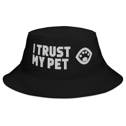 I Trust My Pet™ Side Eye 3D Puff Bucket Hat in Black, front view