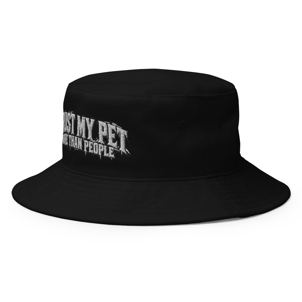 I Trust My Pet™ More Than People Bucket Hat in Black, front view