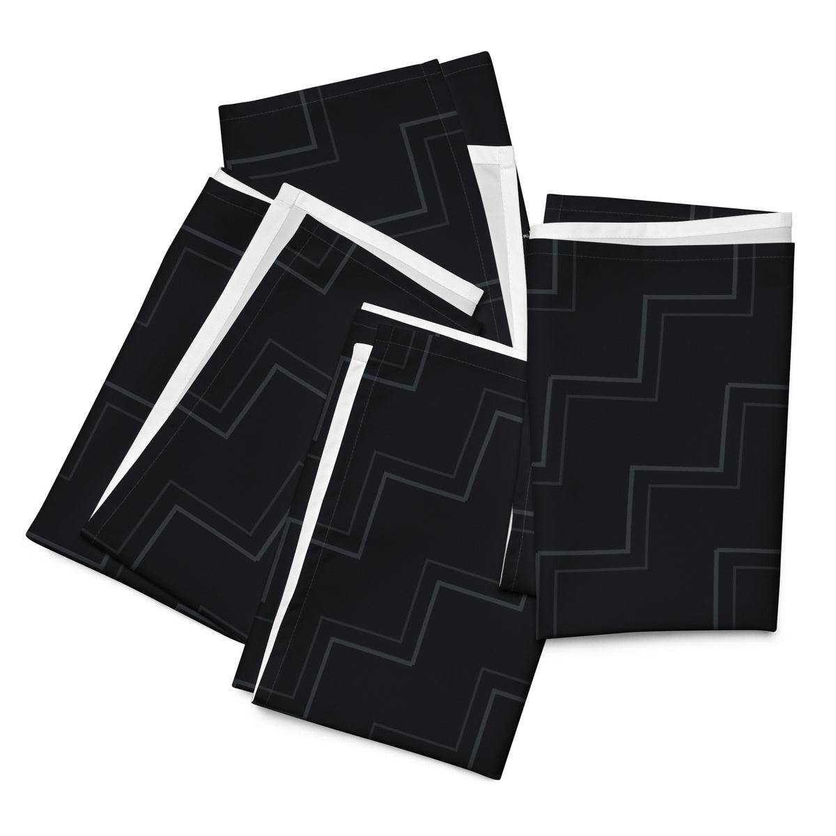 Quiet Company black I Trust My Pet™ cloth napkins folded to show the printed pattern and unprinted white reverse.