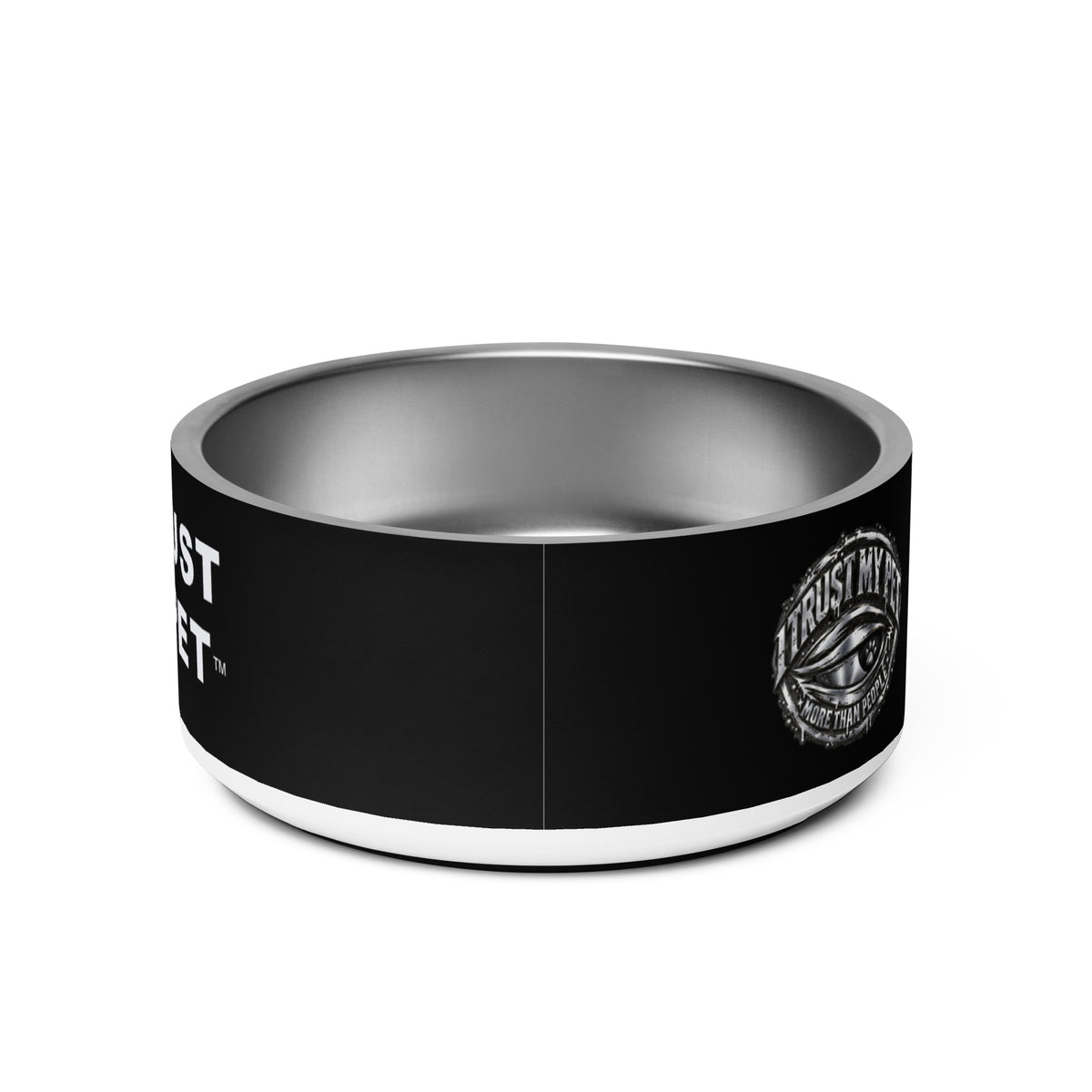 I Trust My Pet™ Chrome Loyalty Stainless Steel Dog Bowl, back view