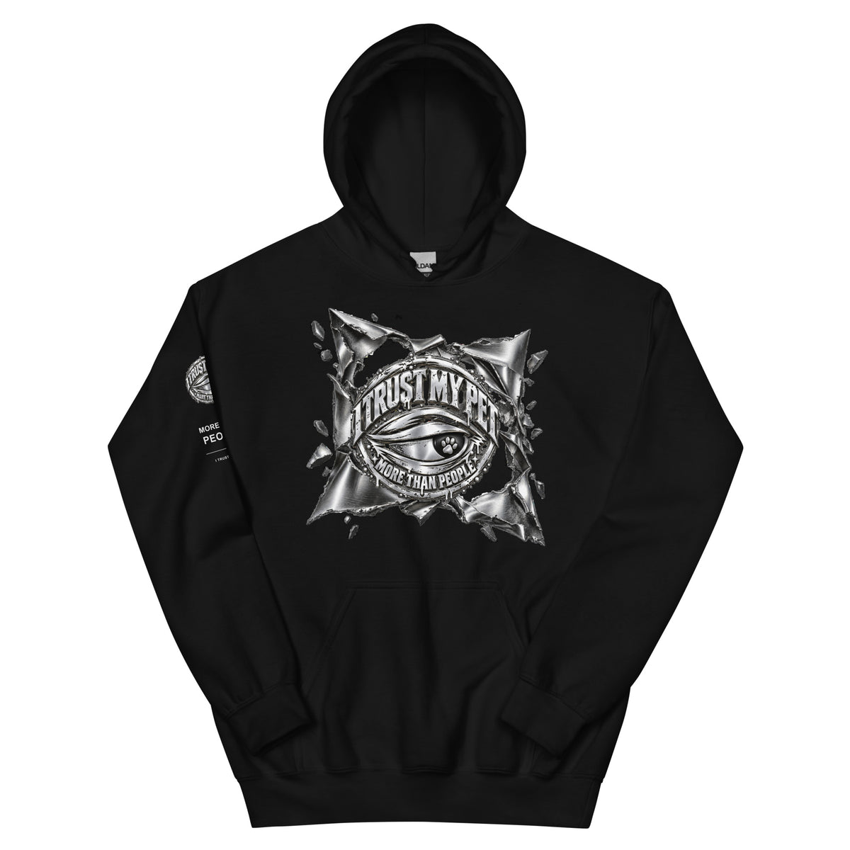 I Trust My Pet™ Chrome Rift Pullover Hoodie in Black, front view