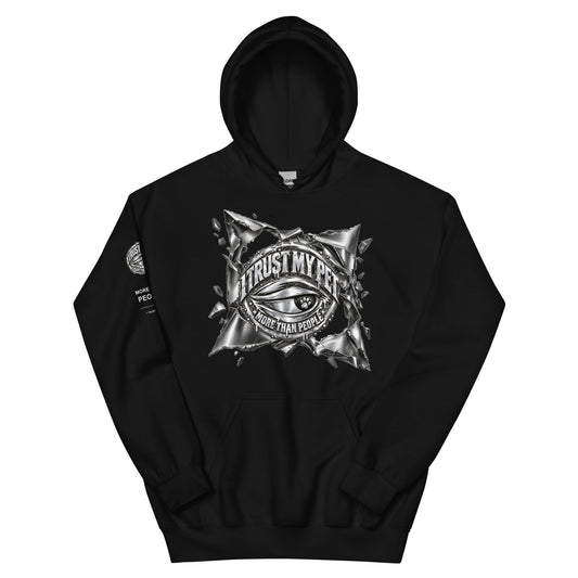 I Trust My Pet™ Chrome Rift Pullover Hoodie in Black, front view