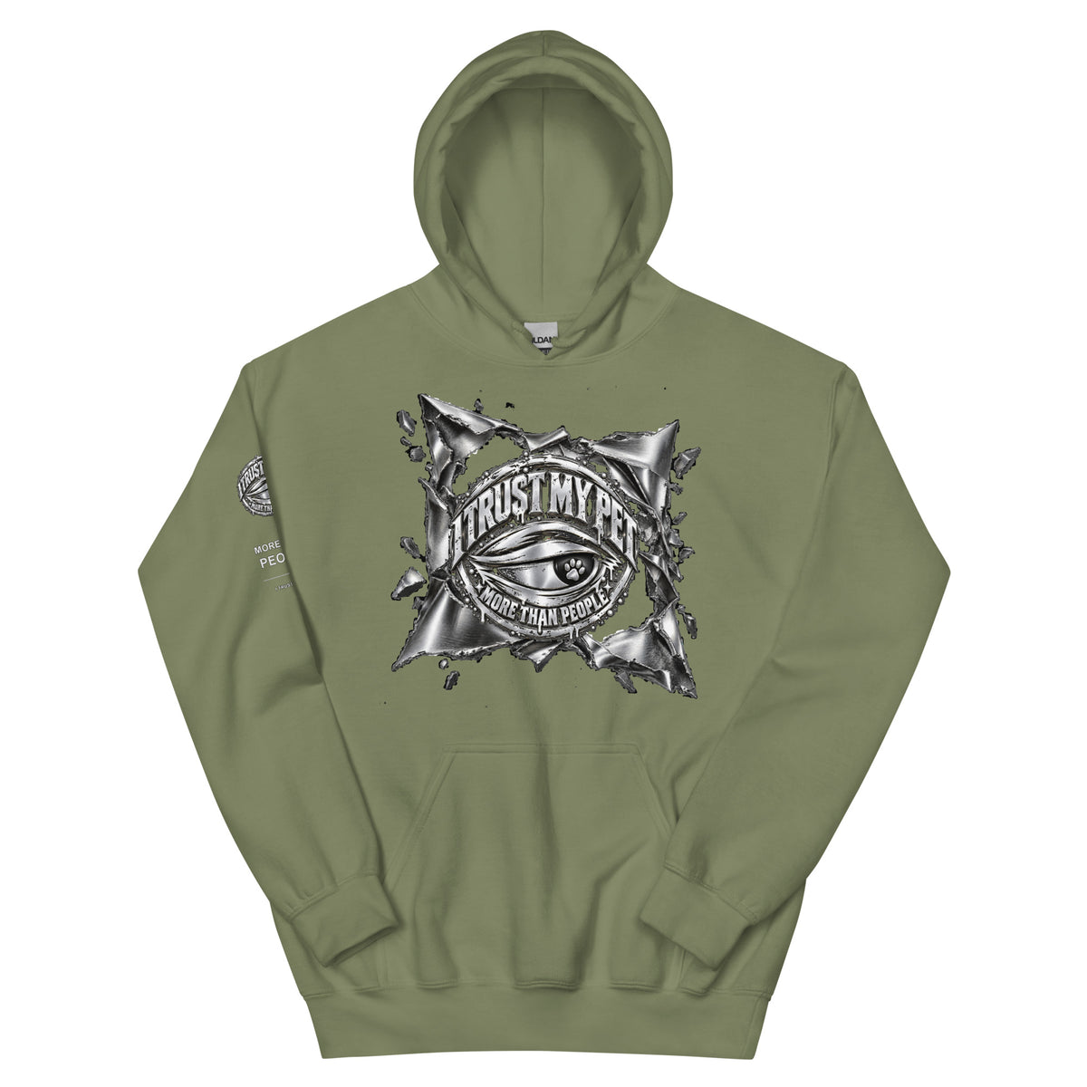 I Trust My Pet™ Chrome Rift Pullover Hoodie in Military Green, front view