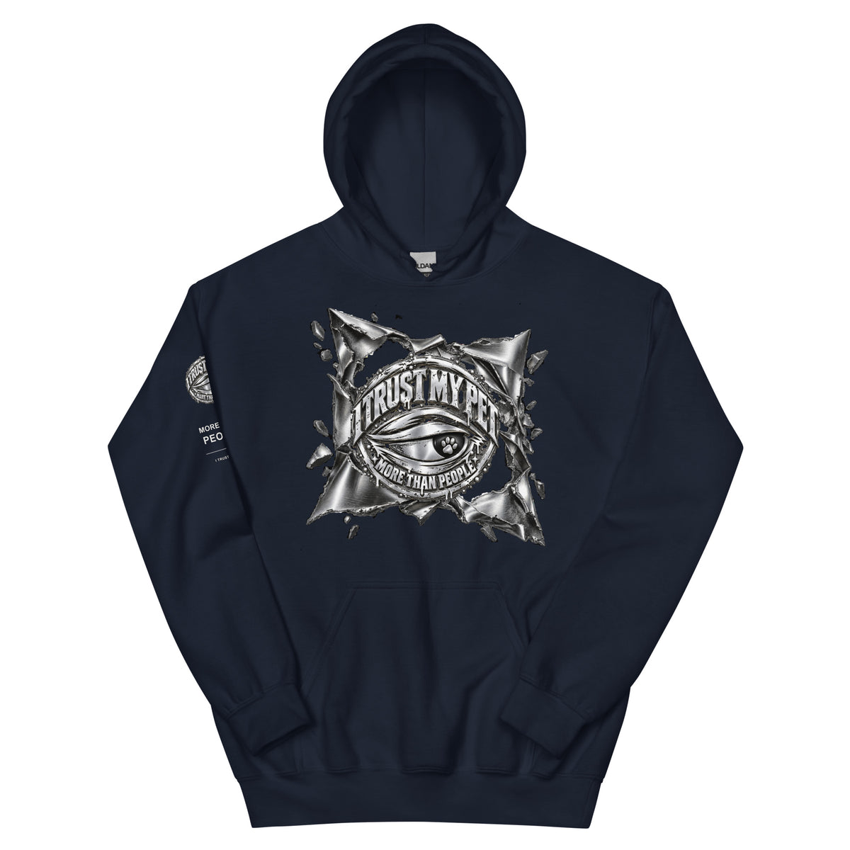 I Trust My Pet™ Chrome Rift Pullover Hoodie in Navy, front view