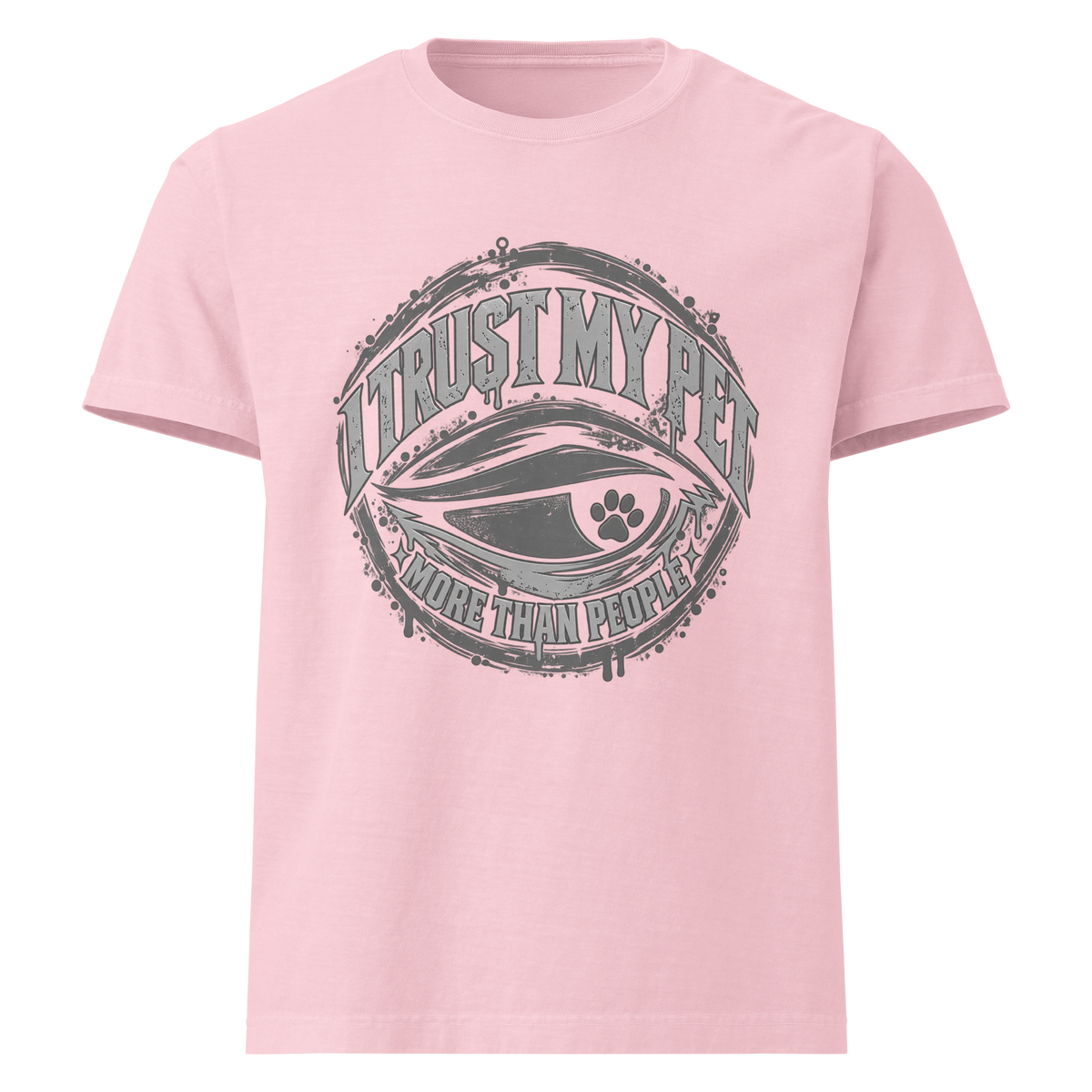 I Trust My Pet™ More Than People Oversized T-Shirt — Gray Logo in Pink, front view