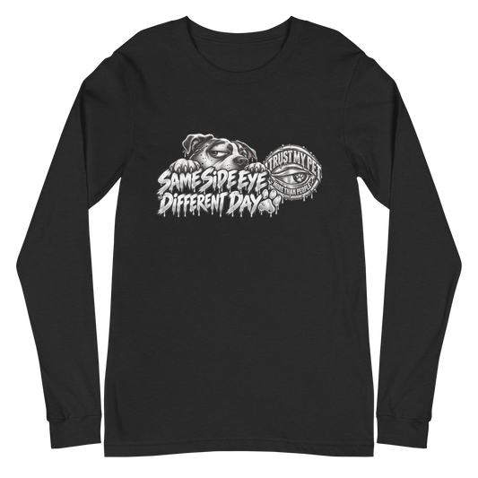 I Trust My Pet™ Same Side Eye, Different Day Long-Sleeve T-Shirt in Black Heather, front view