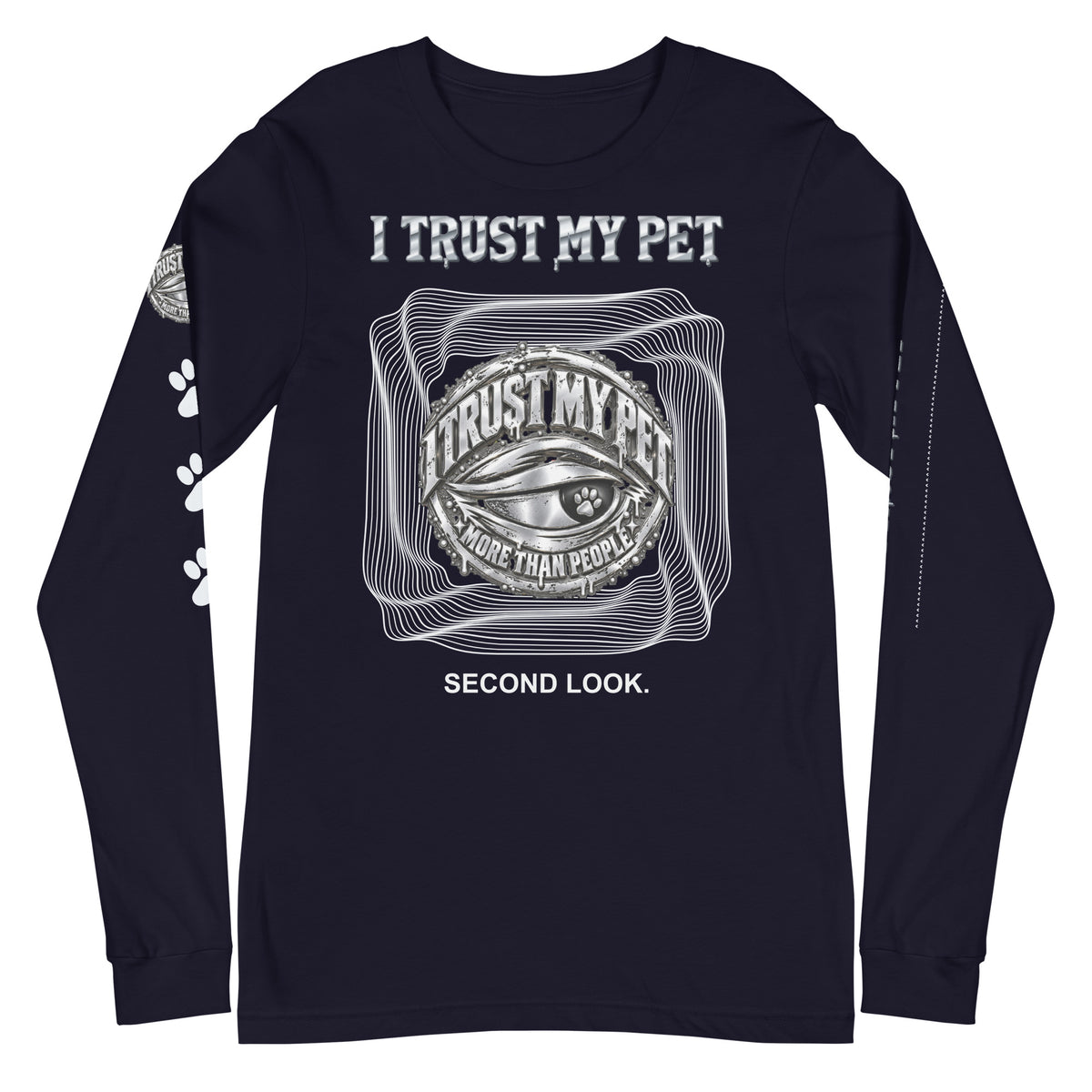 I Trust My Pet™ Second Look Long-Sleeve T-Shirt in Navy, front view