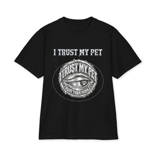 I Trust My Pet™ Chrome Signature Oversized Heavyweight T-Shirt in Black, front view