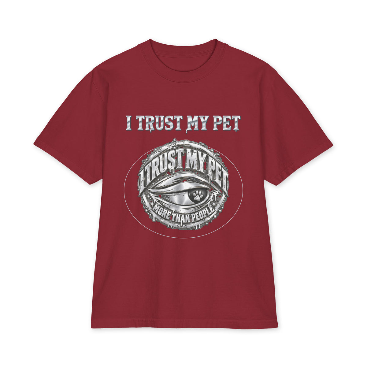 I Trust My Pet™ Chrome Signature Oversized Heavyweight T-Shirt in Burgundy, front view
