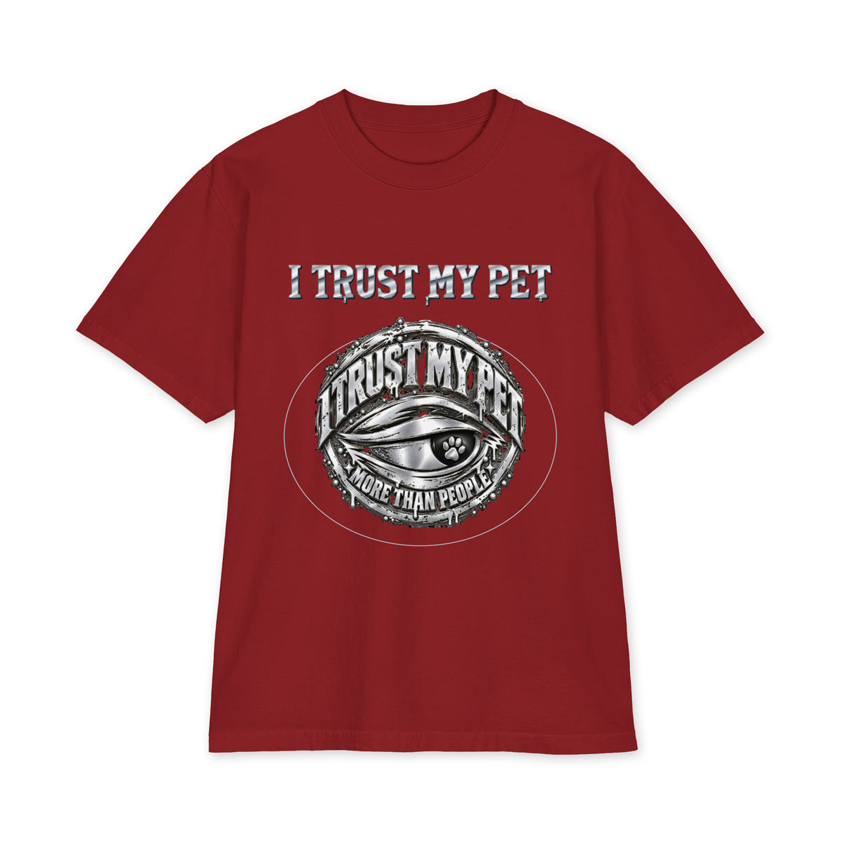 I Trust My Pet™ Chrome Signature Oversized Heavyweight T-Shirt in Cardinal, front view