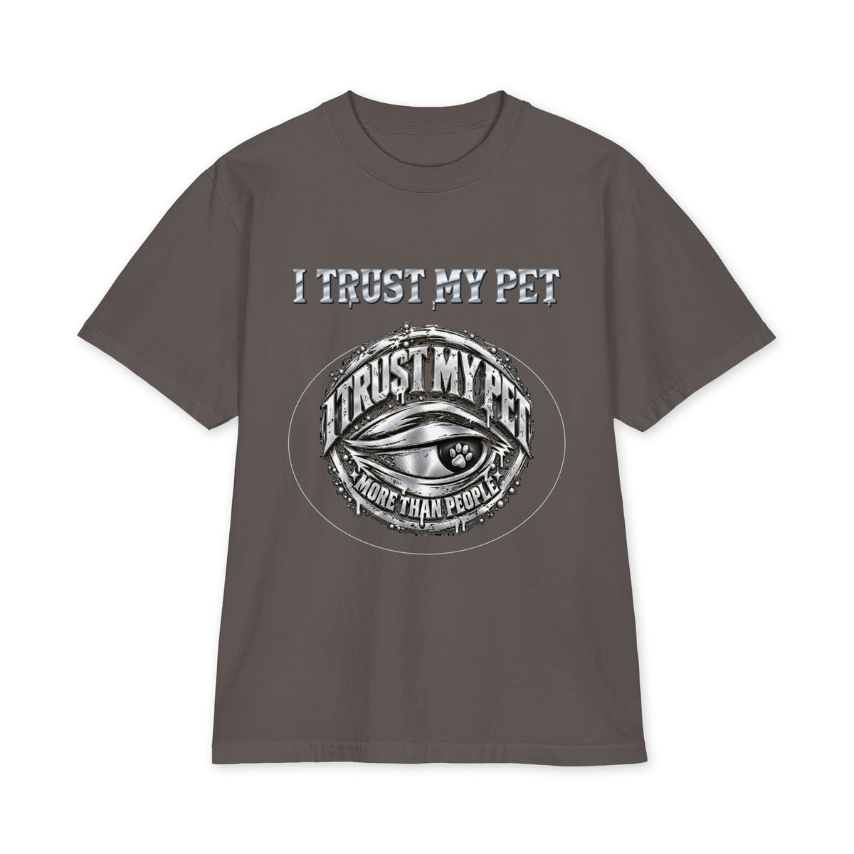 I Trust My Pet™ Chrome Signature Oversized Heavyweight T-Shirt in Dark Grey, front view