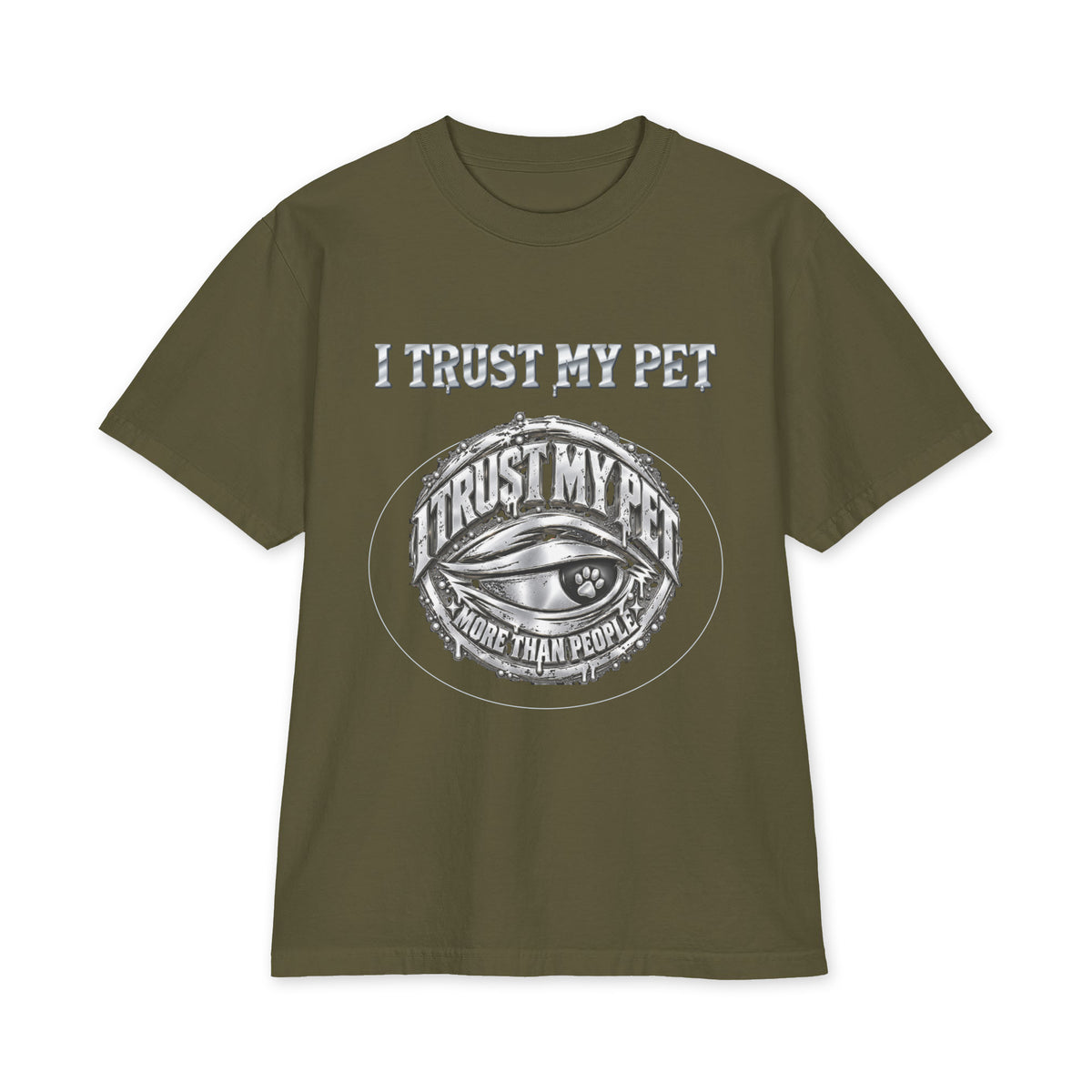 I Trust My Pet™ Chrome Signature Oversized Heavyweight T-Shirt in Hunter Green, front view