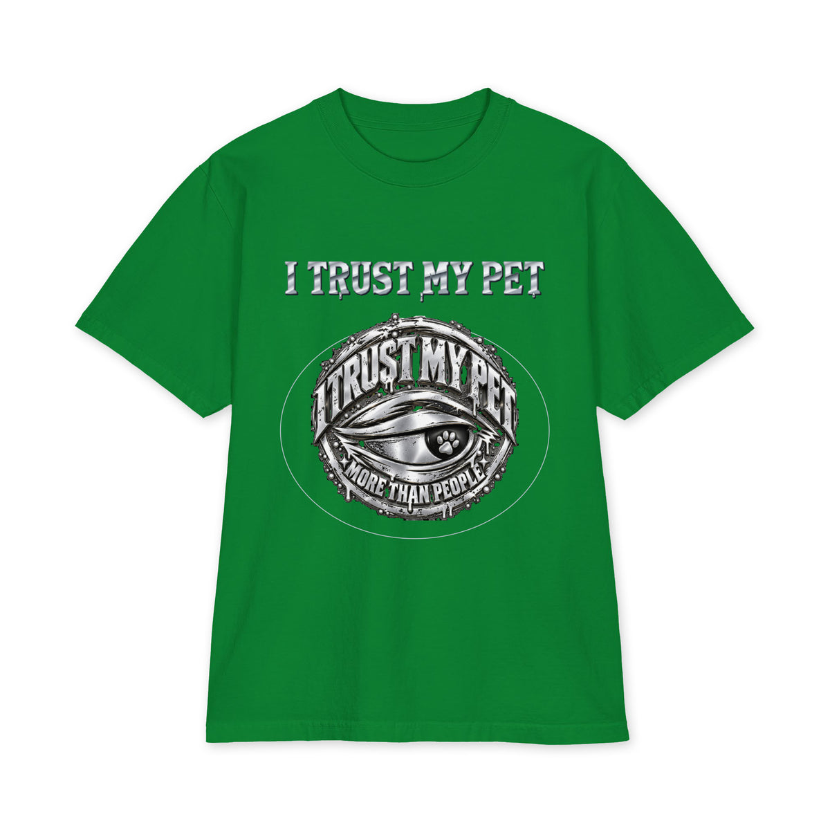 I Trust My Pet™ Chrome Signature Oversized Heavyweight T-Shirt in Kelly Green, front view
