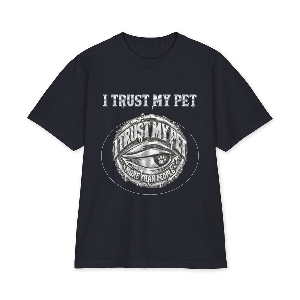 I Trust My Pet™ Chrome Signature Oversized Heavyweight T-Shirt in Navy, front view