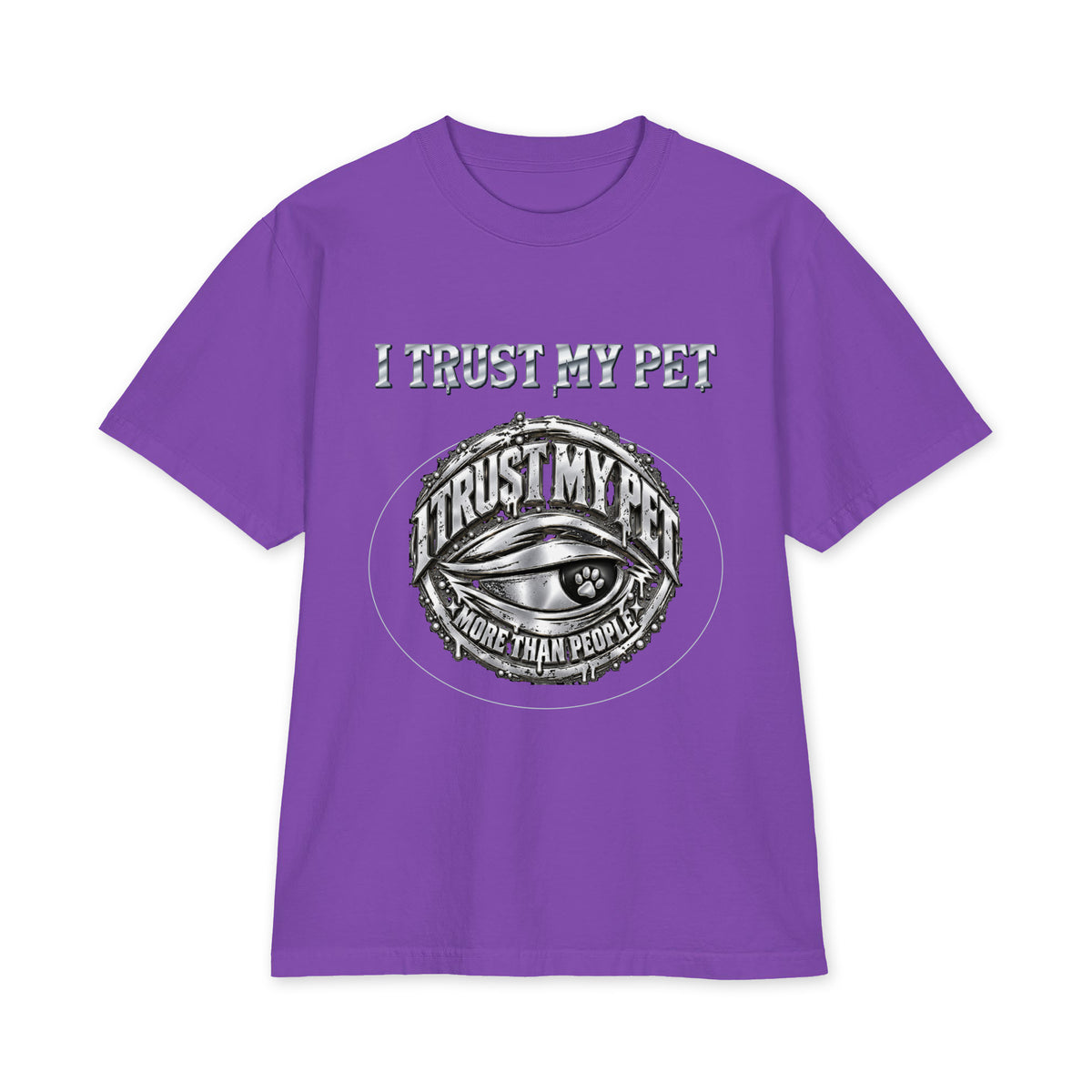 I Trust My Pet™ Chrome Signature Oversized Heavyweight T-Shirt in Purple, front view