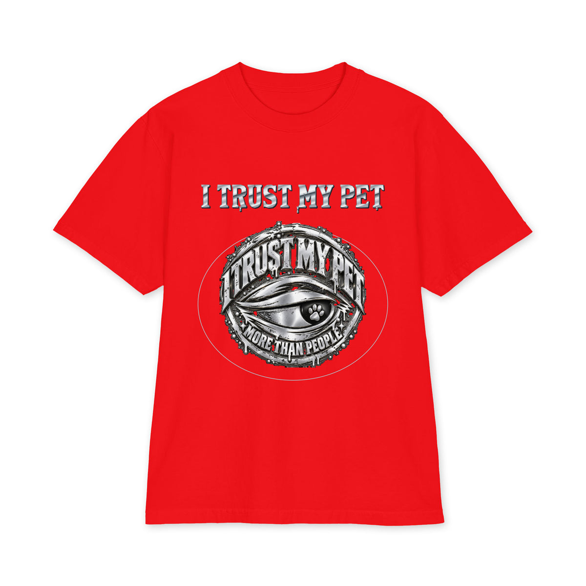 I Trust My Pet™ Chrome Signature Oversized Heavyweight T-Shirt in Red, front view