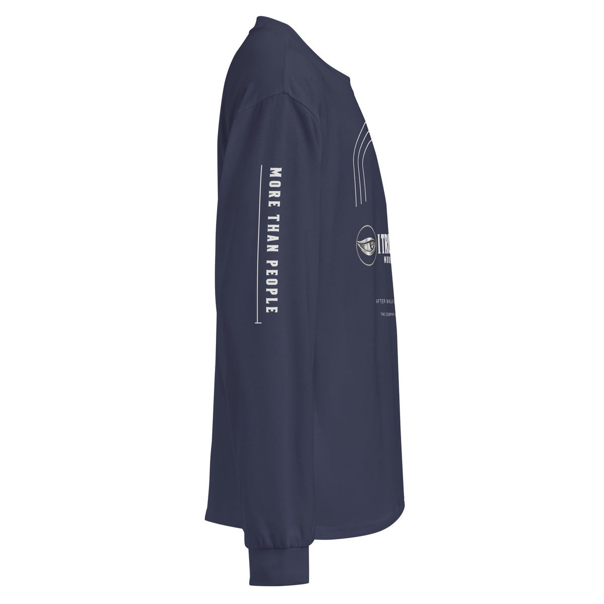 I Trust My Pet™ After Walk heavyweight cotton long sleeve in midnight blue, right sleeve More than people detail.