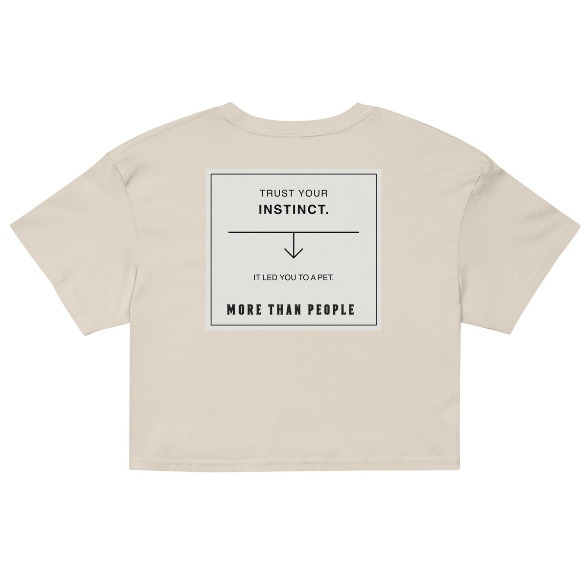 Bone Good Instinct cotton crop tee, back with contrasting graphic and More than people lettering, garment-only view.