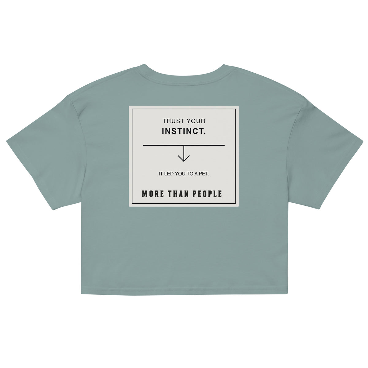 Mineral Good Instinct cotton crop tee, back with contrasting graphic and More than people lettering, garment-only view.