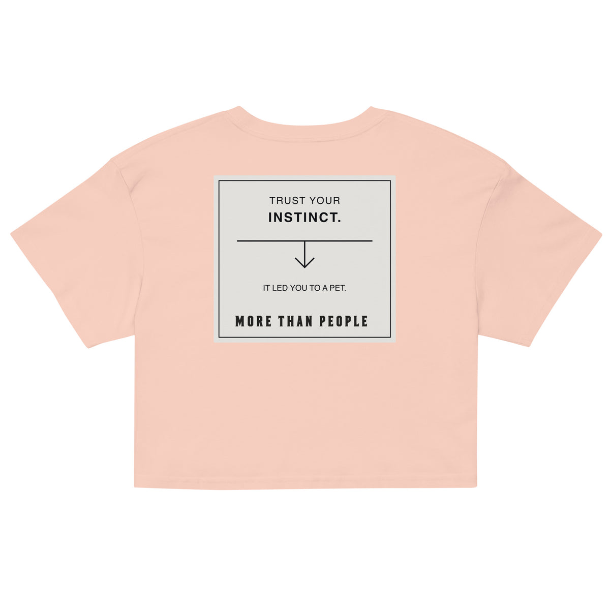 Pale pink Good Instinct cotton crop tee, back with contrasting graphic and More than people lettering, garment-only view.
